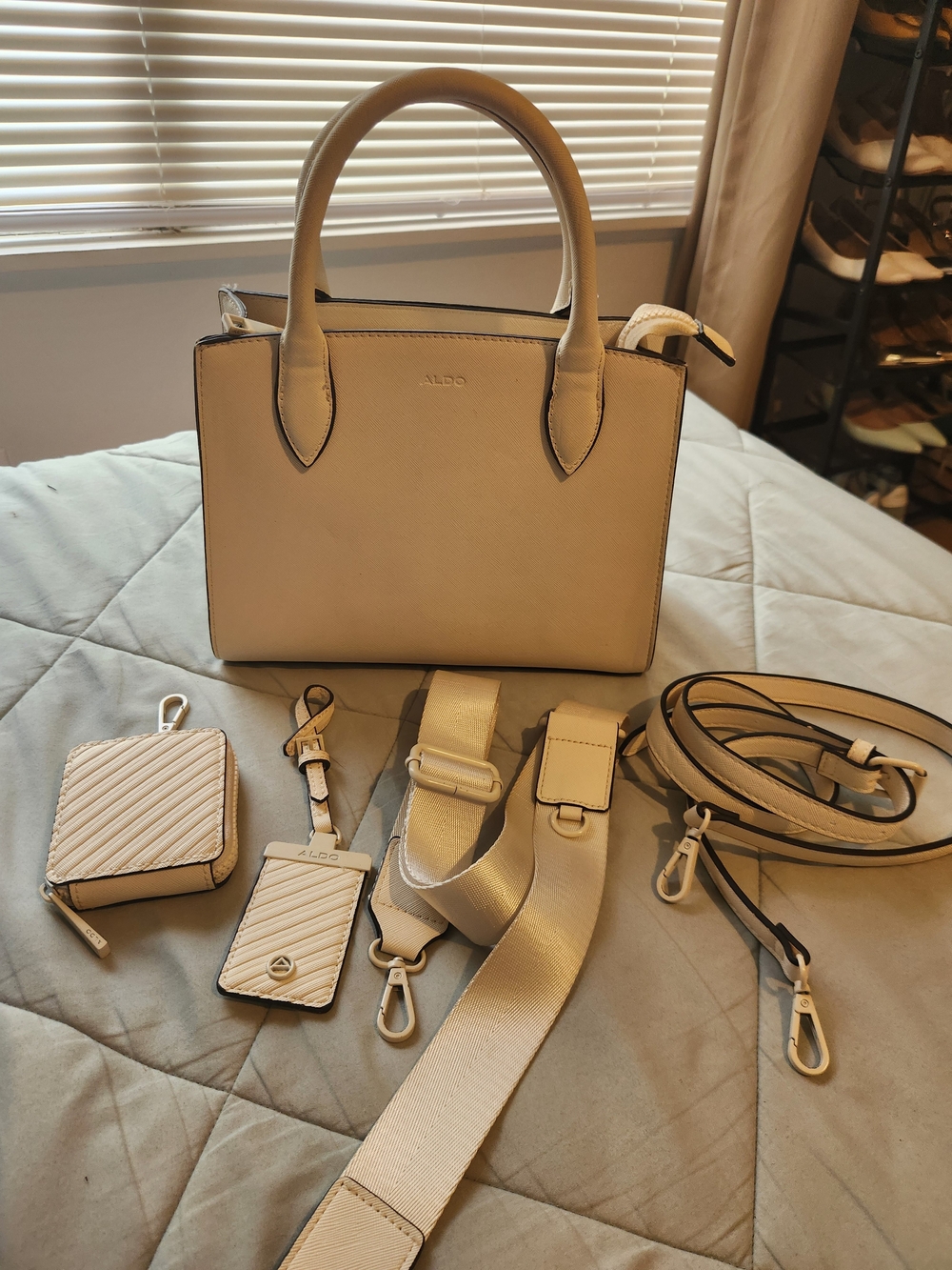 ALDO Cream Structured Satchel with Removable Straps and Accessories